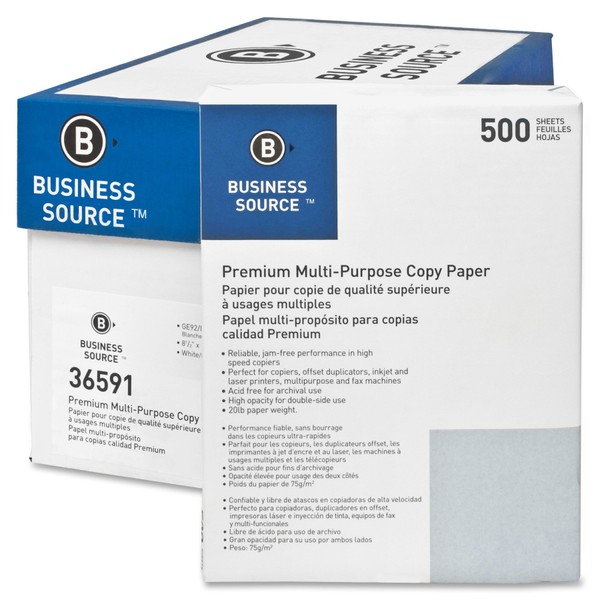 Business Source Premium Multipurpose Copy Paper- Letter, 8 1/2" x