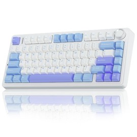 AULA F75 75% Wireless Mechanical Keyboard,Gasket Hot Swappable Custom Keyboard,Pre-lubed Linear Switches RGB Backlit Gaming Keyboard,2.4GHz/Type-C/BT5.0 Mechanical Keyboard(White&Blue&Purple)