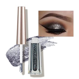 Diamond Glitter Liquid Eyeshadow & Eyeliner Pen, Starry Sequins Mermaid Eye Shadow, Crease Resistant, Long Lasting and Pigmented Sparkling & Shimmer Eyes Makeup(#05 Black Grey)