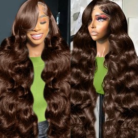 Jreitsere 32 Inch Chocolate Brown Lace Front Wig Human Hair 13x6 Hd Body Wave Lace Front Wigs Human Hair Pre Plucked Brown Wig 180 Density