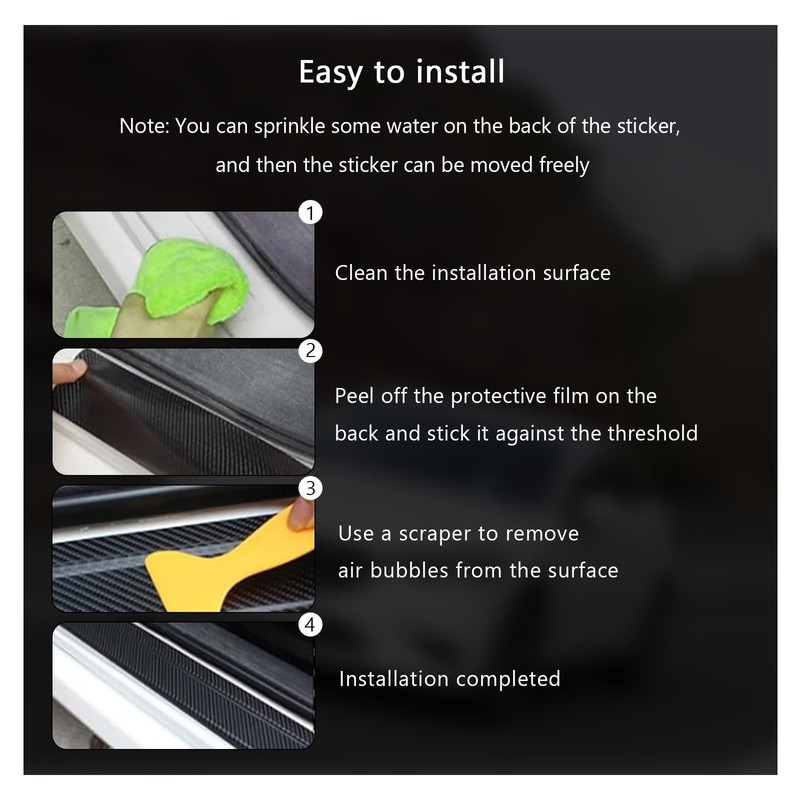 Dickno 4 PCS Car Door Sill Protector, 3D Carbon Fiber