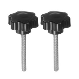 sourcing map 2pcs Star Knobs M8 x 70mm 304 Stainless Steel Threaded Stud 46mm Plastic 6-Star Head Hand Tightening Thumb Screw Clamping Jig Knob Handle, Black