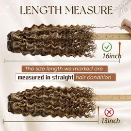 Hetto Highlight Curly Hair Extensions Real Human Hair Clip in Brown Highlight Blonde #4/27 Water Wavy Clip in Curly Hair Extensions 7pcs 120g 18 Inch Curly Clip in Hair Extensions
