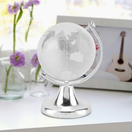 3D World Globe Crystal Glass Ball, Mini Clear Round Earth Sphere Miniature Map with Stand Art Decor Desktop Ornament Bedroom Birthday Creative Gift Souvenir for Living Office Kid's Room