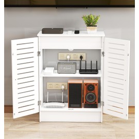 WYJREES WiFi Router Storage Cabinet, Multi-Functional Router Storage Box, Floor Standing Router Storage Box Modem, Cable Management Organizer, Wall Mountable for Living Room, Office, Bedroom