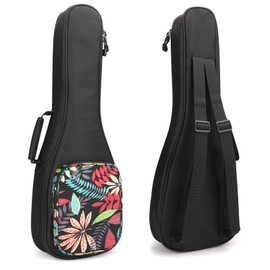 MUINS Ukulele Bag,21 23 26 Ukelele Case Thicker Pad For Soprano Concert Tenor Uke with Double Adjustable Straps and Handle (30 Inch, Black Leaves)