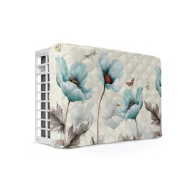Spring Indoor Air Conditioner Covers, Retro Turquoise Flowers Floral Butterfly Dragonfly Country Style Durable Insulation AC Covers for Inside Window Unit with Elastic Strap 25 x 18 x 3.5 inches