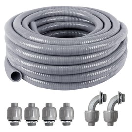 1-1/4inch 25FT Electrical Conduit Kit,Liquid-Tight Conduit and Connector Kit with 4 Straight and 2 Angle Fittings Included,Flexible Non Metallic Conduit(1-1/4" Dia,25 Feet)