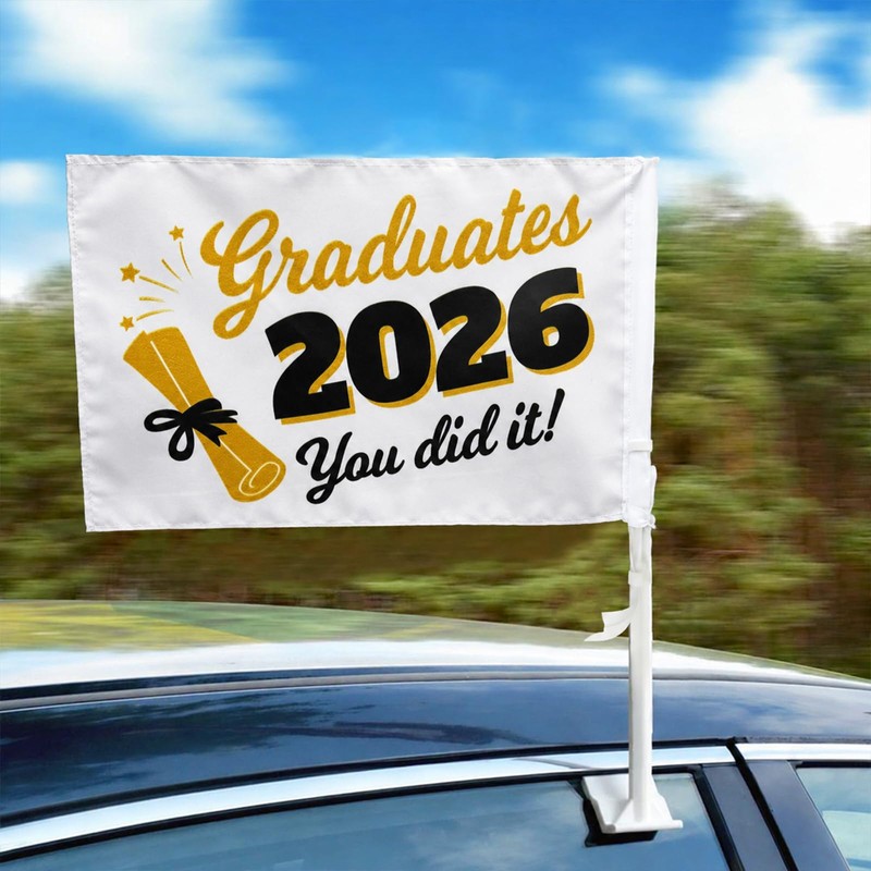 2PCS Graduation Car Flag Decorations - Class of 2026 Congrats