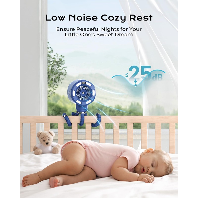 Baby Stroller Misting Fan, 6000mAh Rechargeable Clip-On Fan, 3 Speeds