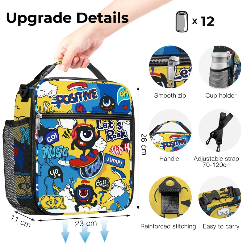Clastyle Monster Insulated Kids Lunch Bag Large Thermal Cooler Bag