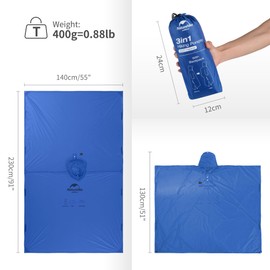 Naturehike 3-in-1 Multifunctional Outdoor Rain Jacket Men for Hiking Camping Rain Poncho Women's Cycling Tarp Waterproof Foldable Lightweight for Fishing and Outdoor Activities, 210T Blue