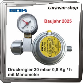 Pressure Regulator 30 mbar with Pressure Gauge 0.8 kg/h for Caravan Motorhome Caravan with Pressure Gauge PS 16 Bar 2025