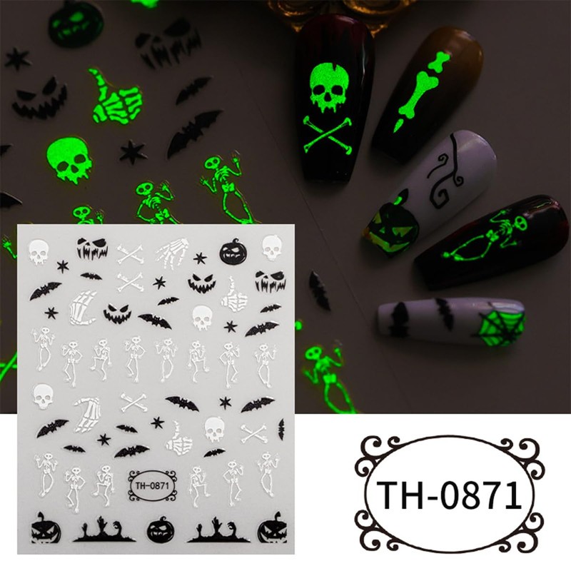 Unikato Halloween Nail Stickers, Nail Parts, 6 Sheets, Fluorescent Stickers,