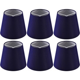GO&SO Mini Lamp Shade Set of 6,Navy Blue Lamp Shades - Chandelier Lamp Shades 4" Top x 6" Bottom x 5" Height (Clip on Bulb),Faux Silk Small Lamp Shade Fabric Lamps Shades for Desk Lamps,Pendant Lights