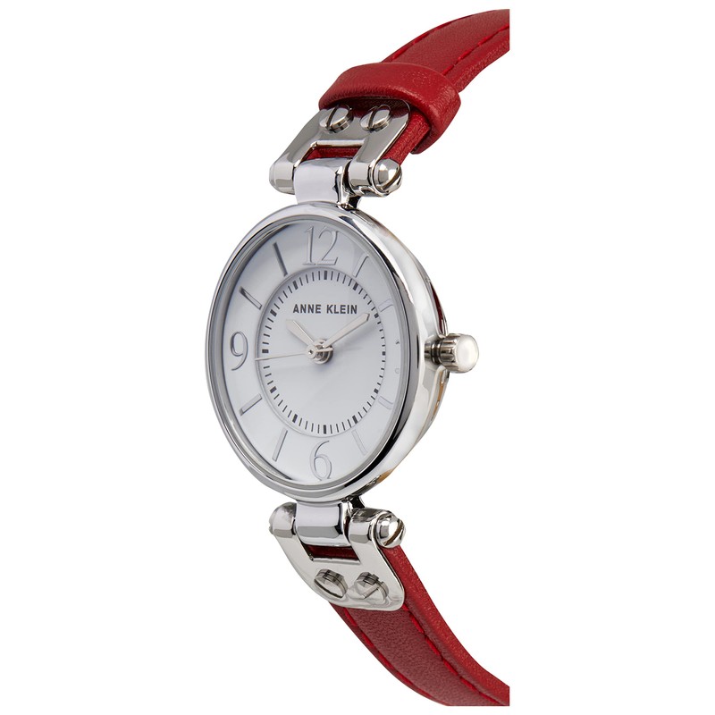ANNE KLEIN Women's Leather Strap Watch, Red/Silver, Quartz Movement