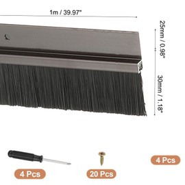 PATIKIL Door Brush Sweeps 1.18" Bristles x 39.37" Long, 4 Sets H-Shape Aluminum Alloy Holder Brush Sweep for Bottom of Door Seal Garage Weather Stripping, Brown/Black