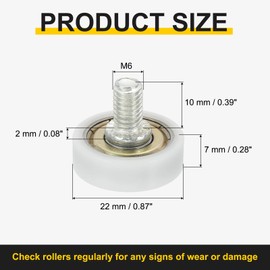 uxcell 6 PCS Drawer Rollers 22mm x 7mm Wheel 2mm Step, Nylon Bearing Roller Drawer Pulley Bearing Replacement Wheels for Windows Sliding Door Track Guide White, M6 x 10mm Thread