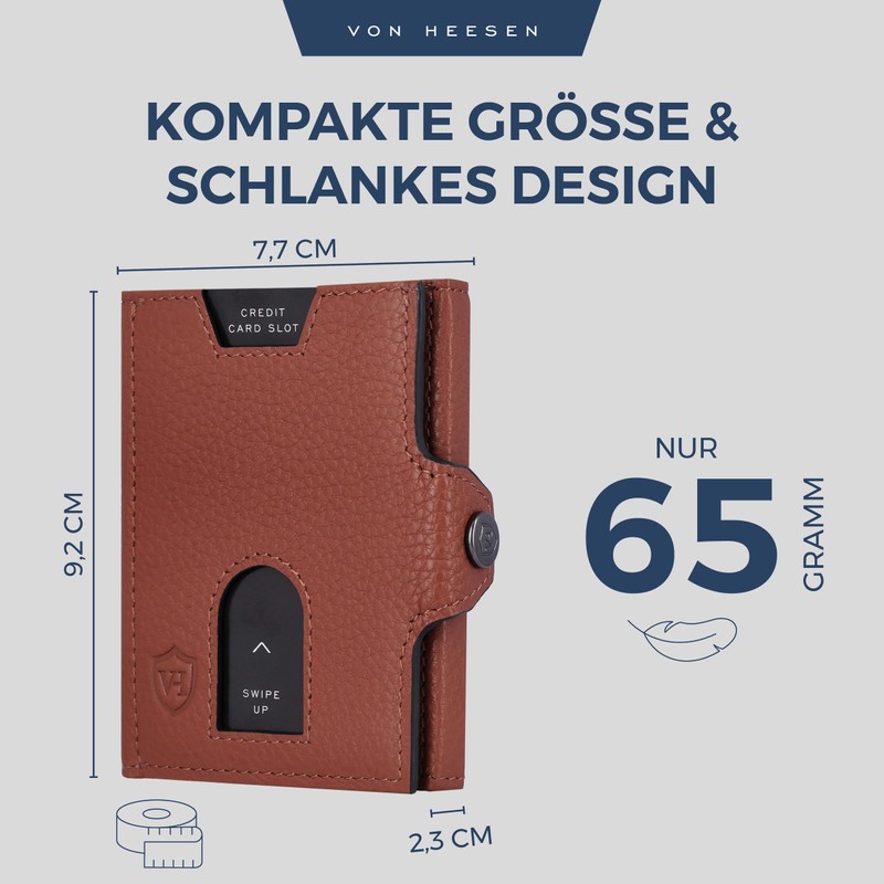 VON HEESEN Slim Wallet with RFID Protection, for Men and
