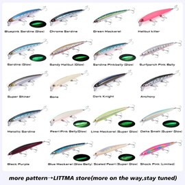 LITTMA California Surf Fishing Lures Saltwater Jerkbait Crankbait Surf Minnow 110 - Metallic Sardine Super Glow & Pearl Pink Belly Glow Lures for Halibut & Striper Fishing