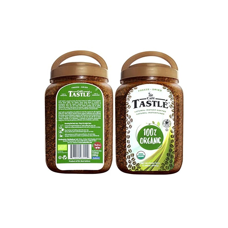 Cafe Tastlé 100% Organic Instant Coffee, 2 jars of 17.85
