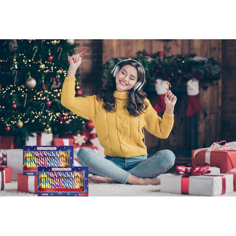 Fruidles Christmas Candy Canes Suckers, Multicolored Rainbow Fruity Flavor, Individually