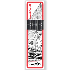uni-ball PIN Fineliners | Black Fine Tipped Writing Pens | Water & Fade Resistant Ink | Ideal for Sketching, Scrapbooking, Outlining, Art, Technical Drawing | In Gift Box (Pack of 3, 0.03mm)