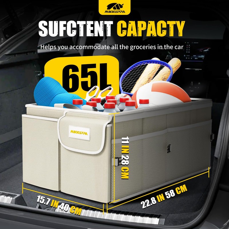 MIKKUPPA Car Trunk Organizer - 65L Collapsible Trunk Organizer with