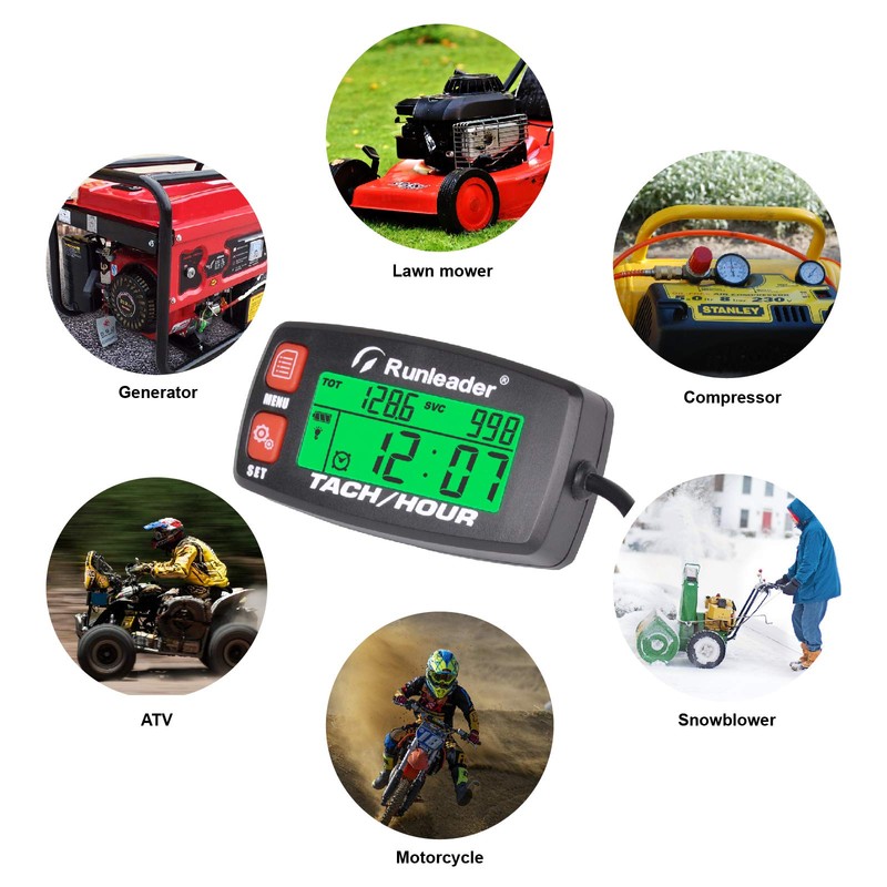 Runleader Digital Gas Engine Tachometer, Hours & RPM Record,Backlight Hour