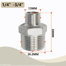 Bwintech 3 Pcs 1/4" Male to 3/4" Male BSP Thread Stainless Steels 304 Hex Nipple Reducing Connector for Pipe Connecting Conversion