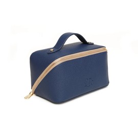 The London Train Case Mini Beauty Concertina Fold Out Organiser Vanity Toiletry Bag Make-Up Case by Alice Wheeler (Navy and Stone)