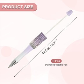 PATIKIL Diamond Beadable Pens, 6 Pcs Gradient Plastic Black Ink Bead Pen Creative DIY Ballpoint Pens for Teacher Office DIY Crafts Party Decorations Handmade Supplies, Purple/White