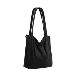 MHDUYEG Cord Bag Shopper Bag Women, Women's Large Capacity Cord Carry Bag, Fabric Bag Women, Fabric Bag with Zip, Large Shoulder Bag Women (Black/Thick), black