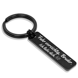 Premium Key Ring with Engraving "Fahr vorsichtig Mama" (German Language) Mum Dad Grandma Grandpa Brother Sister Treasure as Lucky Charm and Guardian Angel Keychain for Your Favourite Person, brother