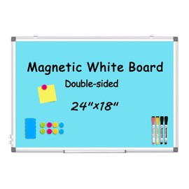 WALGLASS Magnetic Whiteboard 24"x18" Dry Erase White Board for Walls with Pen Tray, Aluminium Frame and Dry-Wipe Writing Surface for Kids' Drawing, Home, and Office (Blue)