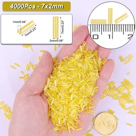 Soeoy 4000pcs Yellow Bugle Beads, Tube Beads for Jewelry Making, Small Long Beads for Embroidery Craft DIY Bracelet Necklaces Supplies, 7x16mm