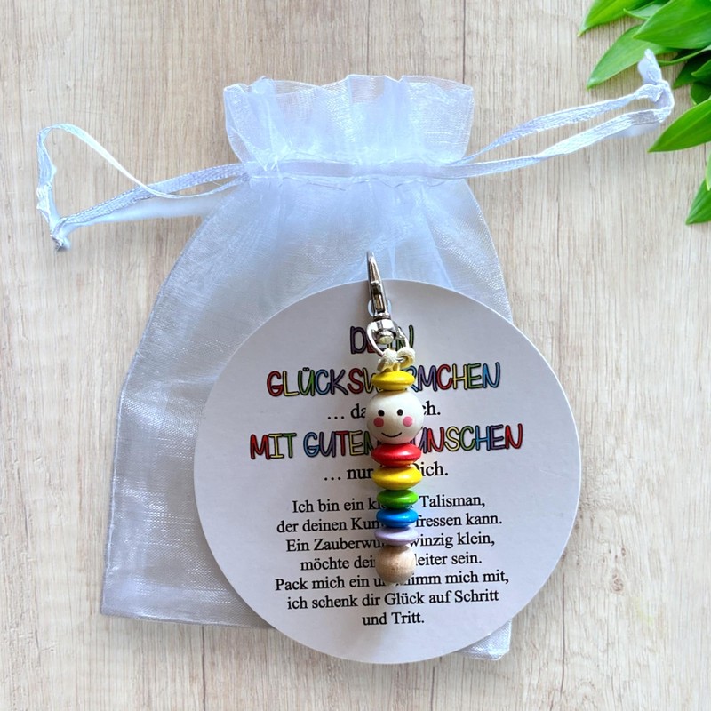 Glückswürmchen, Sorgenwürmchen handmade, Ranzenbaumler, Sorgenwurm, Worry worm, Mutmacher, Glücksbringer, Holz,