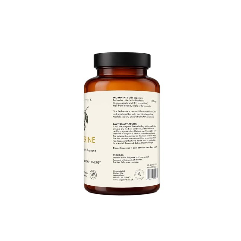 ORGANIVITS Berberine Capsules | Premium Berberis Diaphana Extract | Vegan