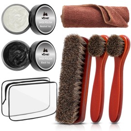 Wovnet 7 Pcs Portable Black Shoe Shine Kit for Men with Horsehair Brush, Bag, Cloth for Leather, Suede, Vinyl, Nubuck, Nylon, Cotton, Faux Leather Shoes Boots