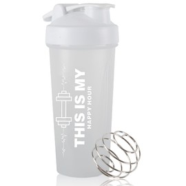 Protein Shaker Bottle 20oz Blender Cup BPA-Free Leak Proof for Gym Sport Clear White