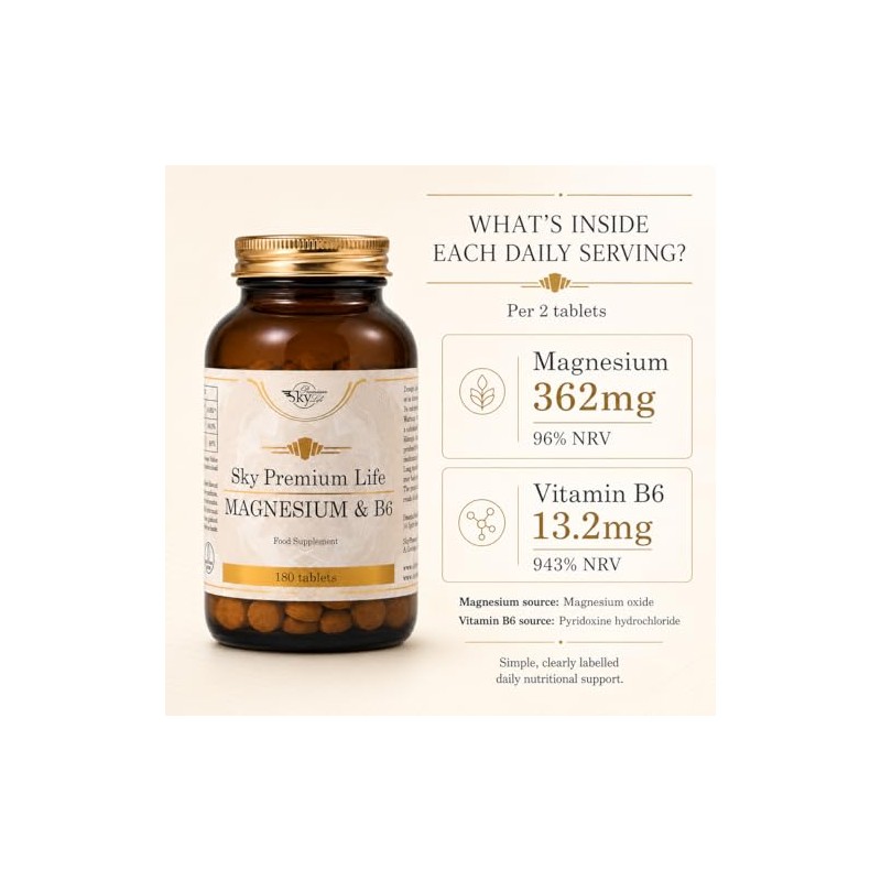 Sky Premium Life Magnesium & Vitamin B6 Supplement 180 Tablets