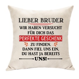 Hasodeo Brother Gifts from Siblings Cushion Original Decorative Cushion Cover for Brother Big Brother New Brother or Brother for Gifts for His Birthday Christmas Keepsake 45 x 45 cm (Dear Brother)