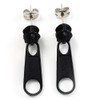 Black Coloured Metal Zipper Stud Earrings/25mm Long