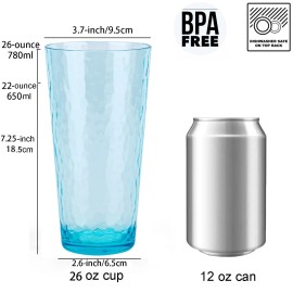 KX-WARE 26-ounce Acrylic Highball Glasses Plastic Tumbler Larger Drinking Gla...