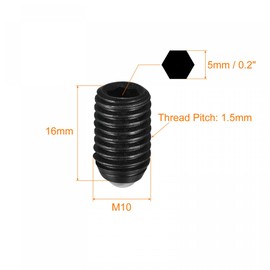 sourcing map Ball Point Set Screws, 20pcs M10 x 16mm High Carbon Steel Metric Spring Hex Socket Grub Screw