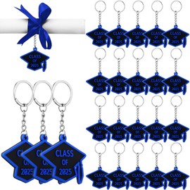 WILLBOND 20 Pieces Class of 2025 Graduation Keychains Rubber Key Chains Grad Cap(Black and Blue)