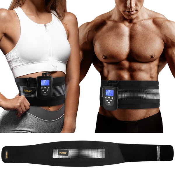 DOMAS Ab Belt Abdominal Muscle Toner- Abs Stimulator with 6 Modes Electronic Abs Stimulating Belt EMS Muscle Toning Belt for Men Women Training Device for Muscles Stomach Workout Massager
