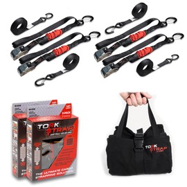 TorkStrap M500 Bundle | 14' x 1'' Spring Loaded Tie Down Straps with Carry Bag - 1,500LB Max Load - Just Pull Alternative to Ratchet Straps - Integrated Soft Loops (4-Pack)