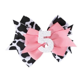 Jissoo Cow Print Bow Headband for Baby Girl 5th Birthday Party Decorations, Pink Bow Headband, Farm Animal Themed Party Decor, Medium Sized, 1 Count