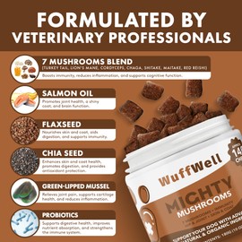 WuffWell Turkey Tail Mushroom for Dogs - 12:1 Mushroom Supplement for Dogs - Immune, Gut, Skin and Joint Support - Dog Mushroom Supplements for Lumps and Bumps - Daily Multivitamin
